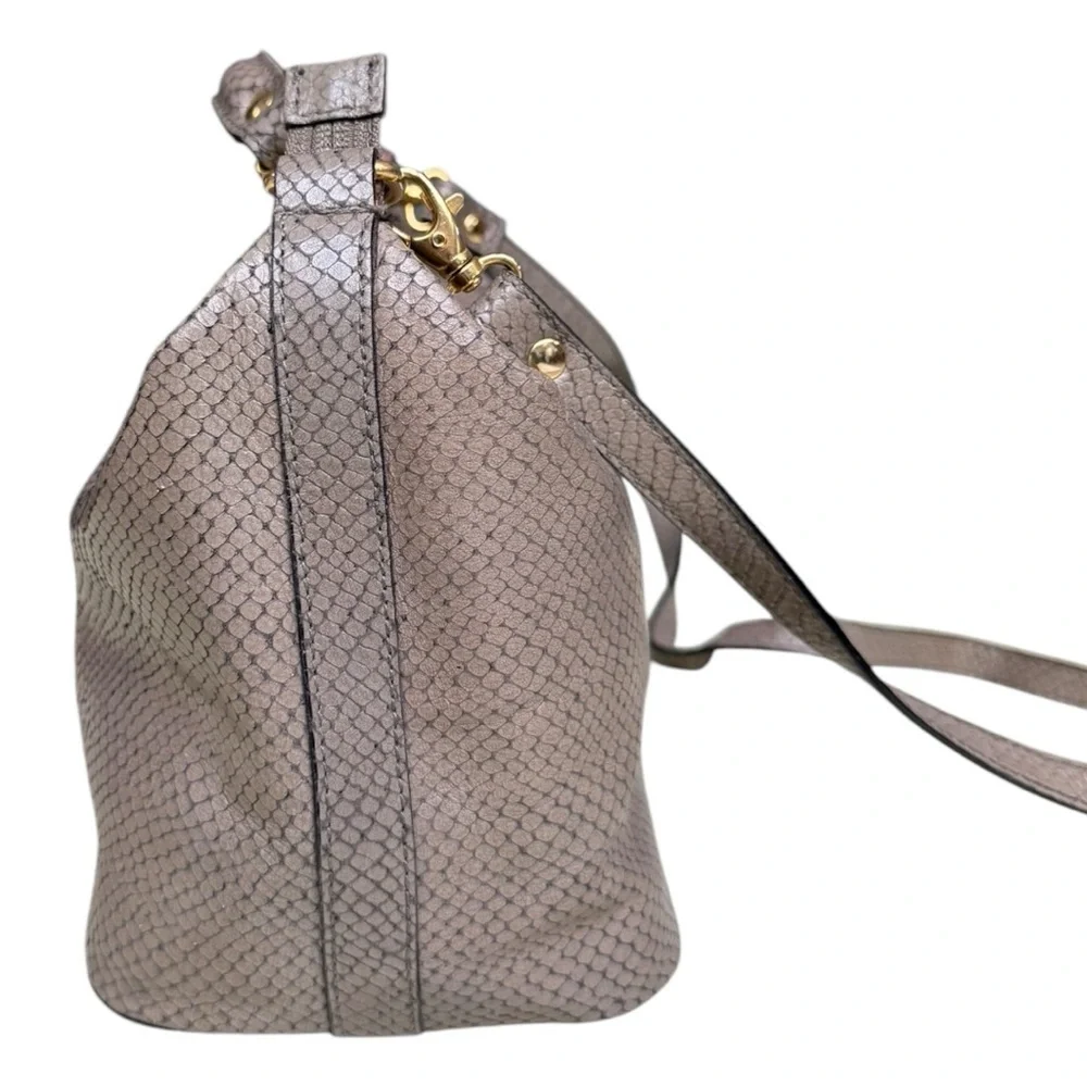 Vintage Metallic Taupe Snake-Embossed Leather Crossbody Bag